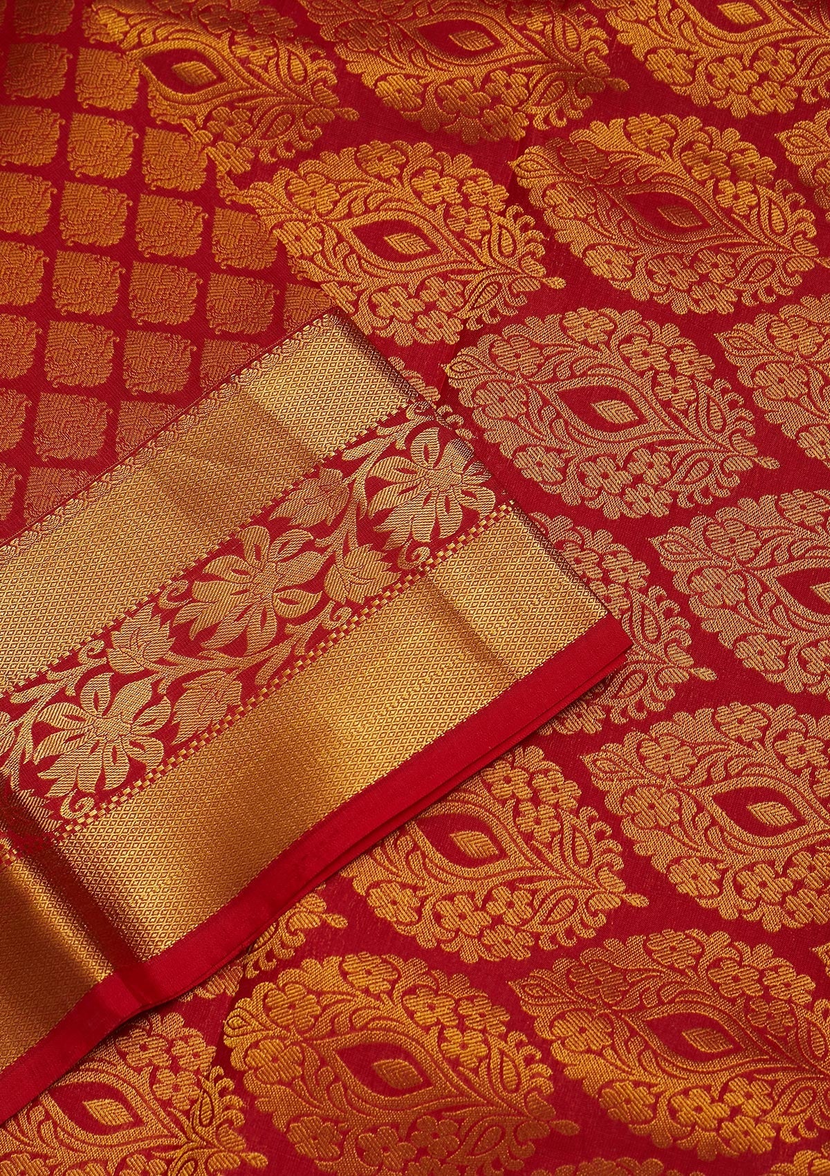 Red Zariwork Pure Silk Saree-Koskii