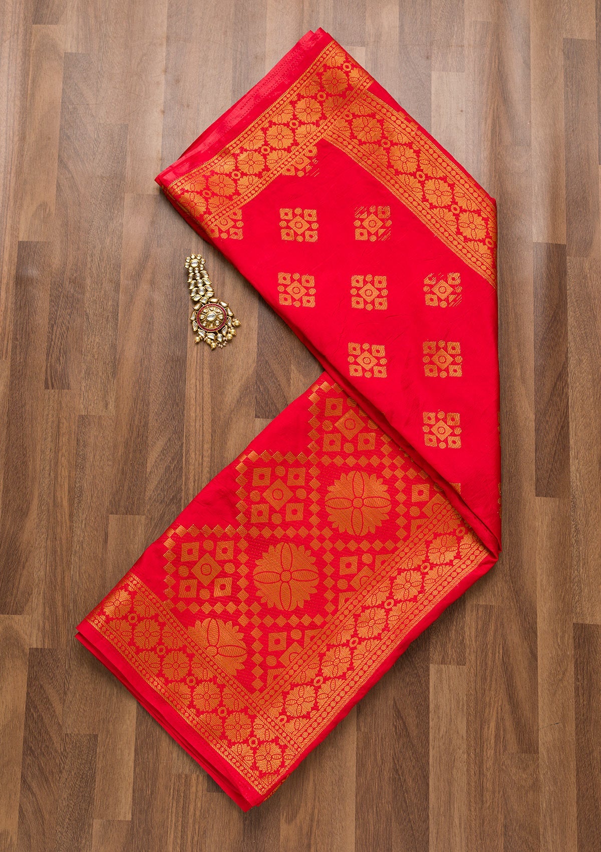 Red Zariwork Raw Silk Dupatta-Koskii