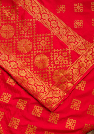 Red Zariwork Raw Silk Dupatta-Koskii