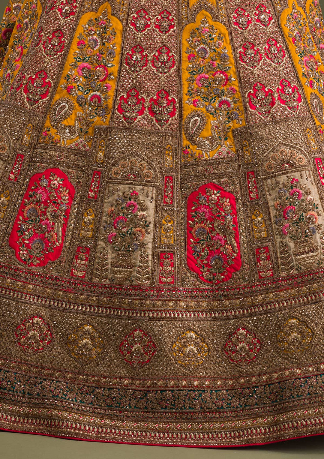 Red Zariwork Raw Silk Semi-Stitched Lehenga-Koskii