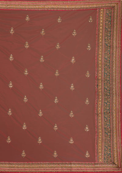 Red Zariwork Raw Silk Semi-Stitched Lehenga-Koskii