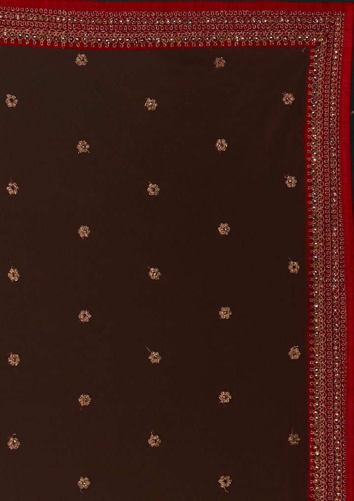 Red Zariwork Raw Silk Designer Lehenga - Koskii