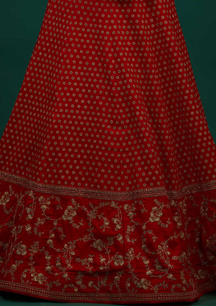 Red Zariwork Raw Silk Designer Lehenga - Koskii