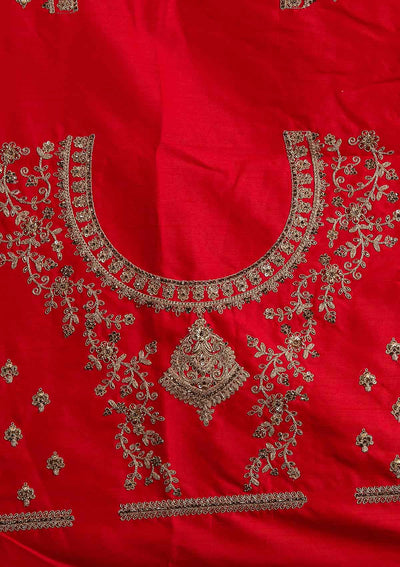 Red Zariwork Raw Silk Designer Semi-Stitched Lehenga - koskii