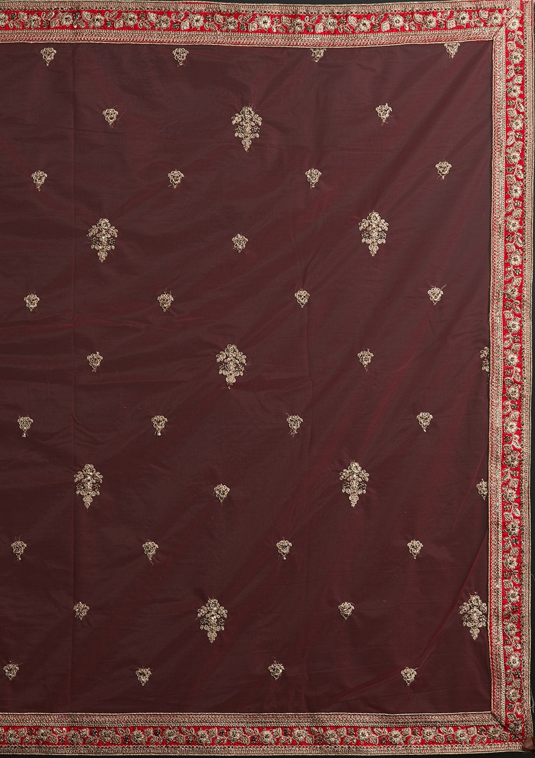 Red Zariwork Raw Silk Designer Semi-Stitched Lehenga - koskii