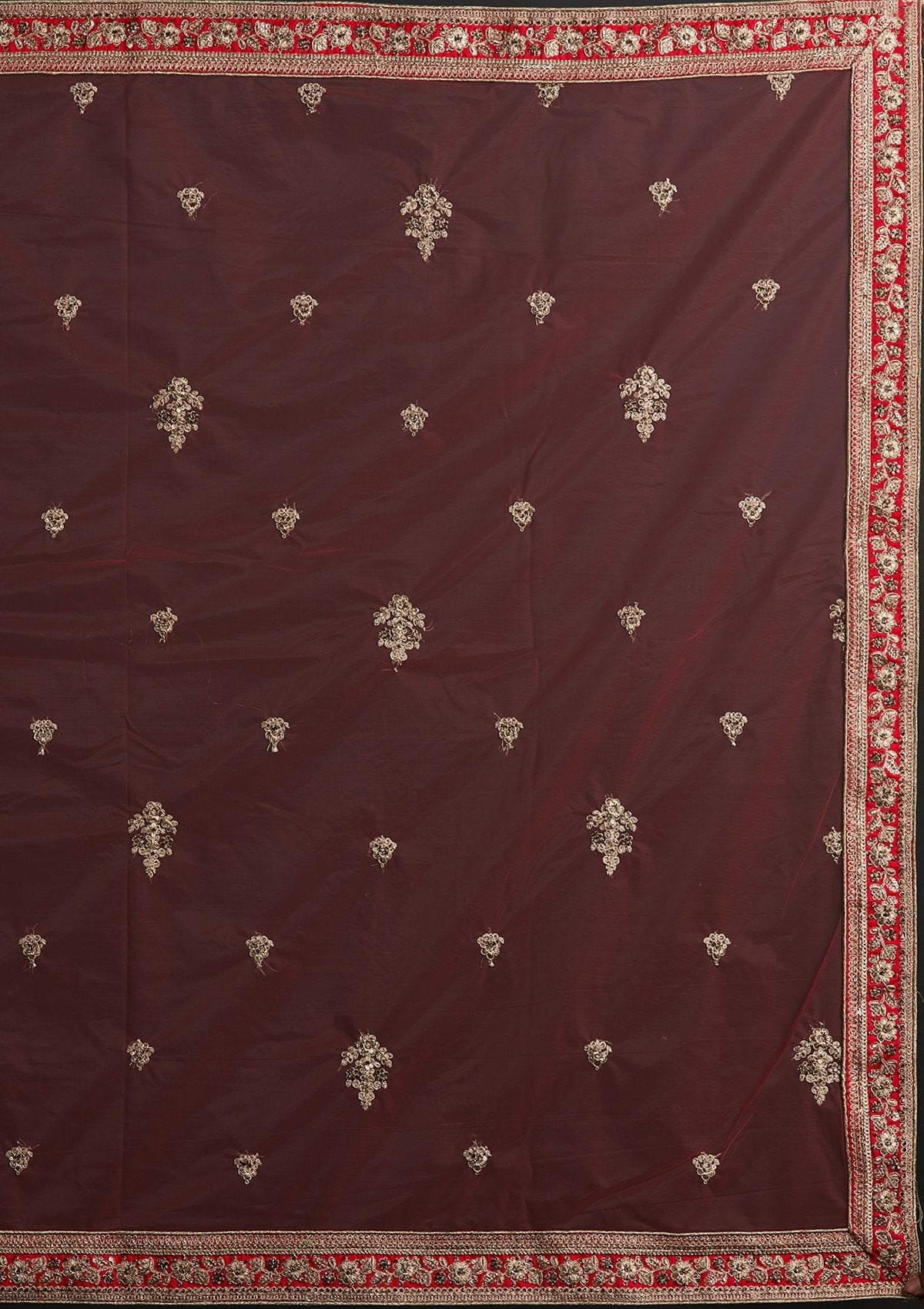 Red Zariwork Raw Silk Designer Semi-Stitched Lehenga - koskii