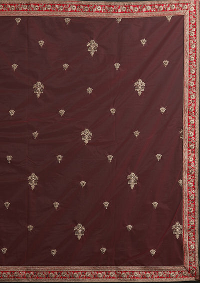Red Zariwork Raw Silk Designer Semi-Stitched Lehenga - koskii