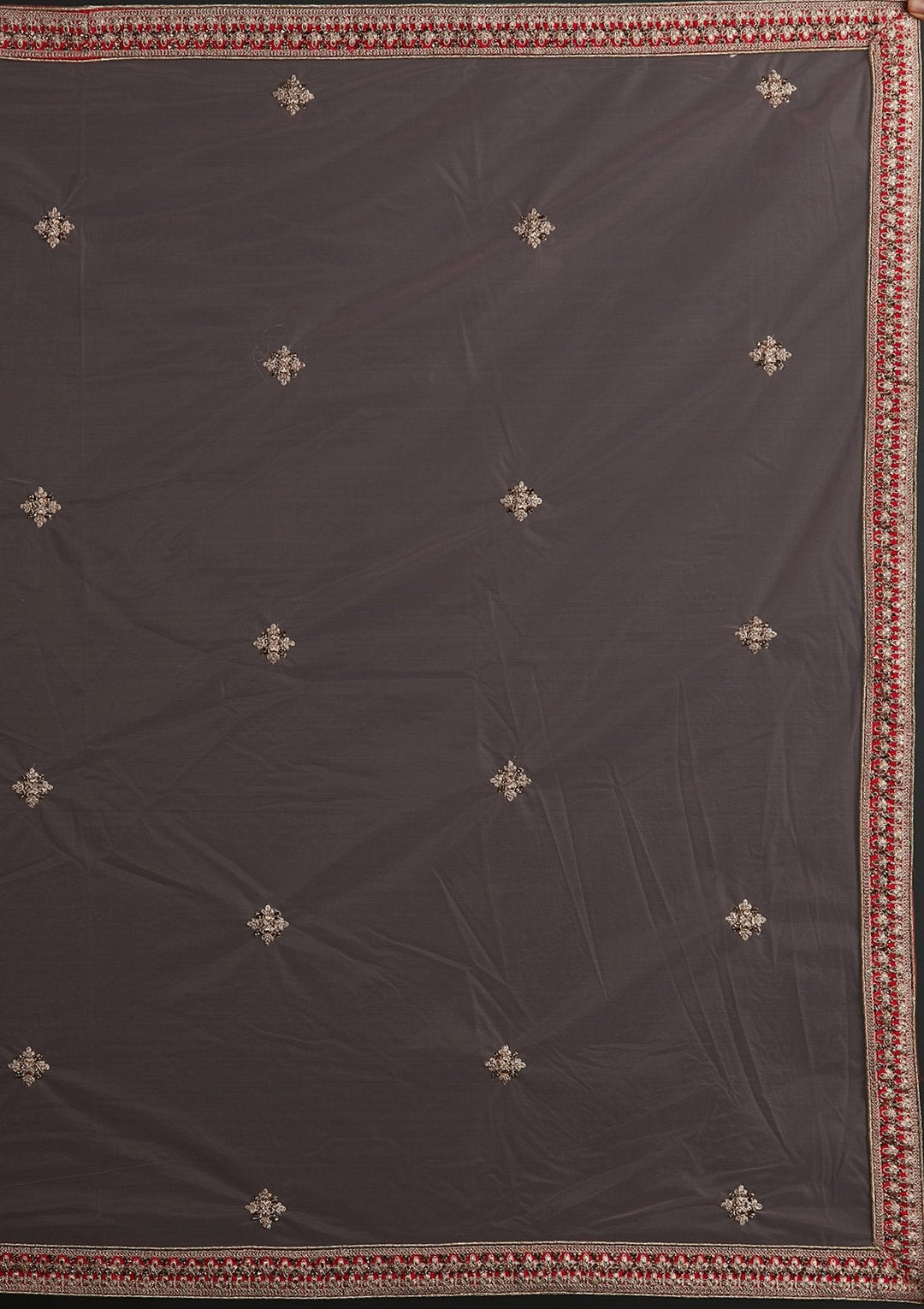 Red Zariwork Raw Silk Designer Semi-Stitched Lehenga - koskii