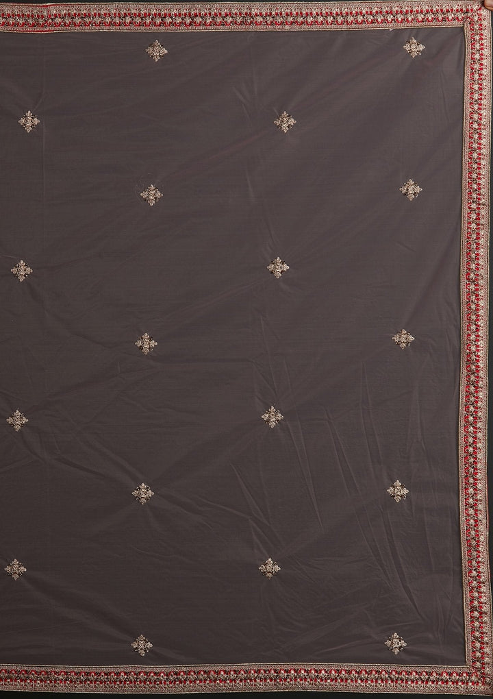 Red Zariwork Raw Silk Designer Semi-Stitched Lehenga - koskii