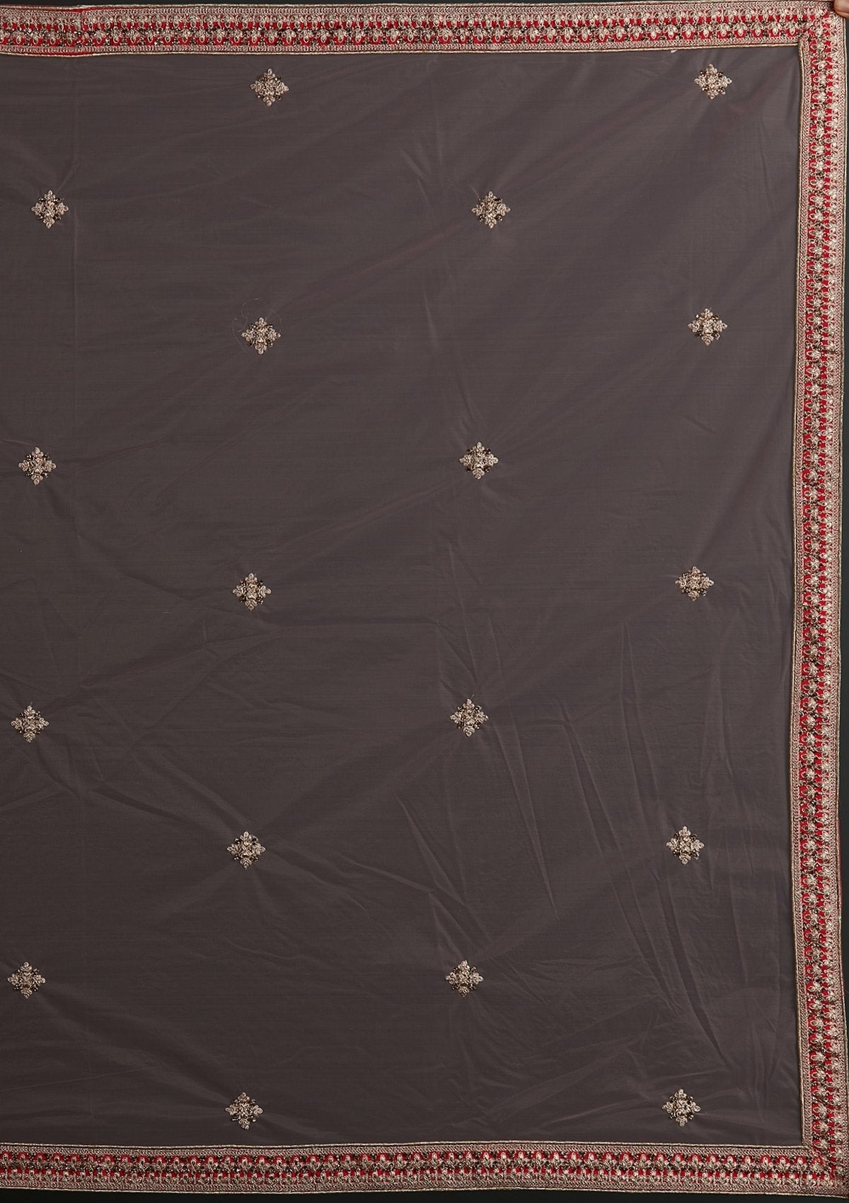 Red Zariwork Raw Silk Designer Semi-Stitched Lehenga - koskii