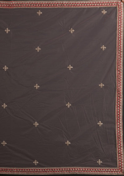 Red Zariwork Raw Silk Designer Semi-Stitched Lehenga - koskii