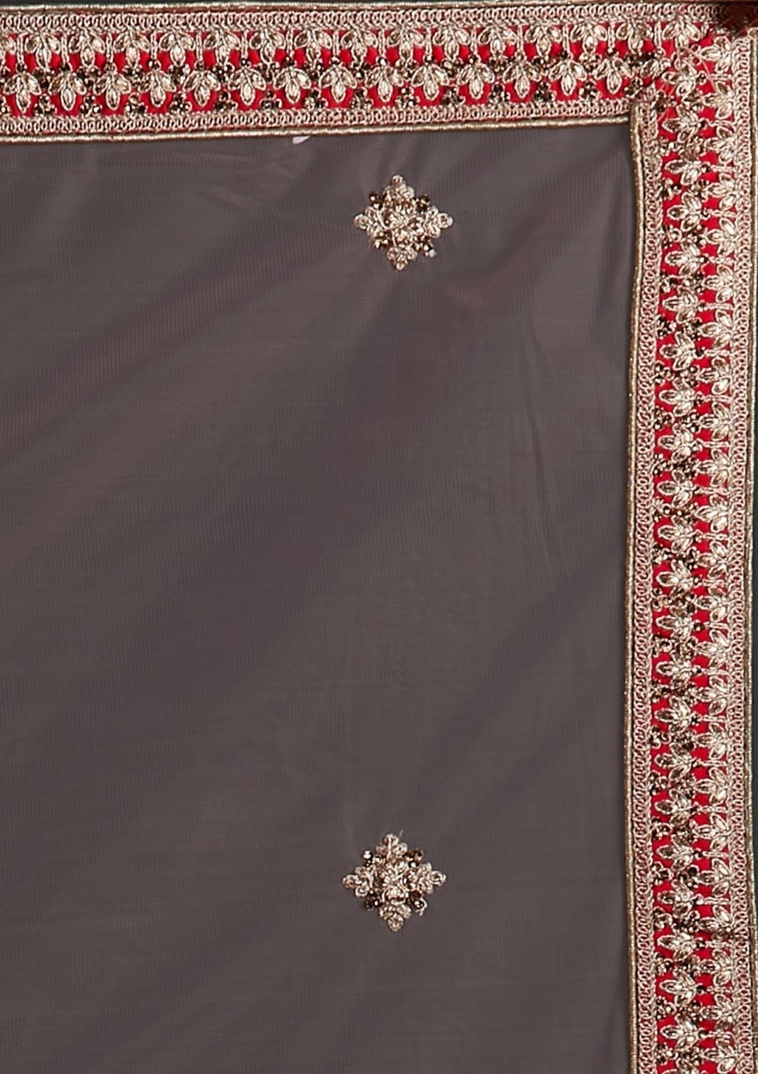 Red Zariwork Raw Silk Designer Semi-Stitched Lehenga - koskii
