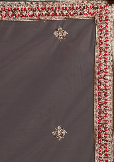 Red Zariwork Raw Silk Designer Semi-Stitched Lehenga - koskii