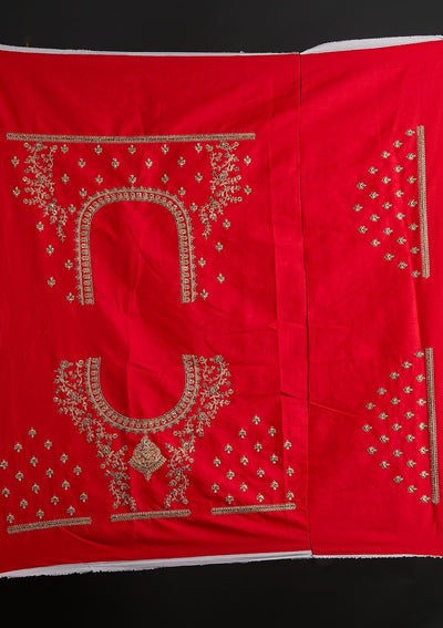 Red Zariwork Raw Silk Designer Semi-Stitched Lehenga - koskii