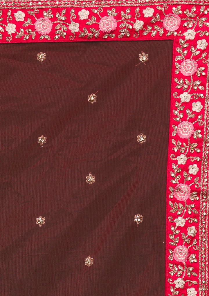 Red Zariwork Raw Silk Lehenga-koskii