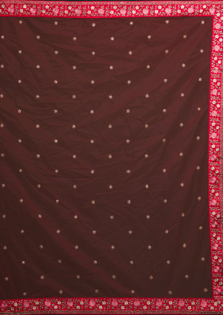 Red Zariwork Raw Silk Lehenga-koskii