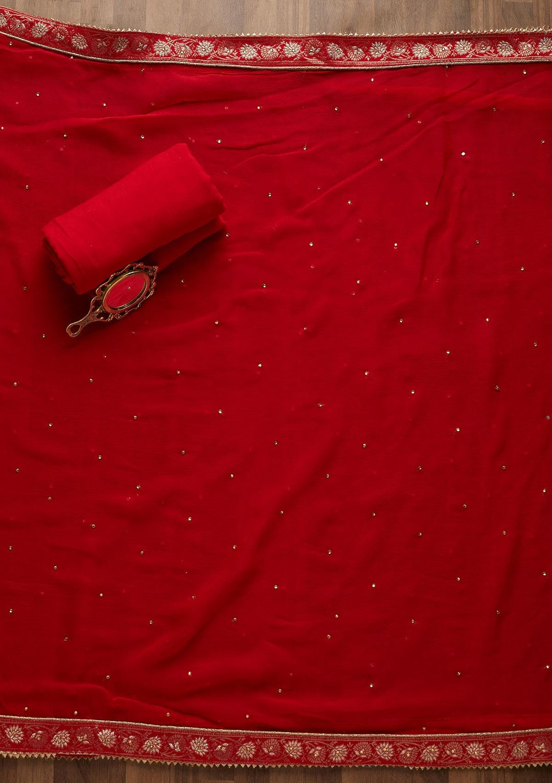 Red Zariwork Raw Silk Unstitched Salwar Suit-Koskii