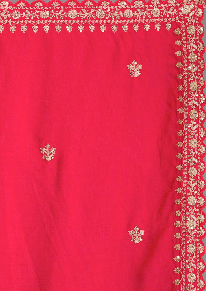 Red Zariwork Raw Silk Saree-Koskii