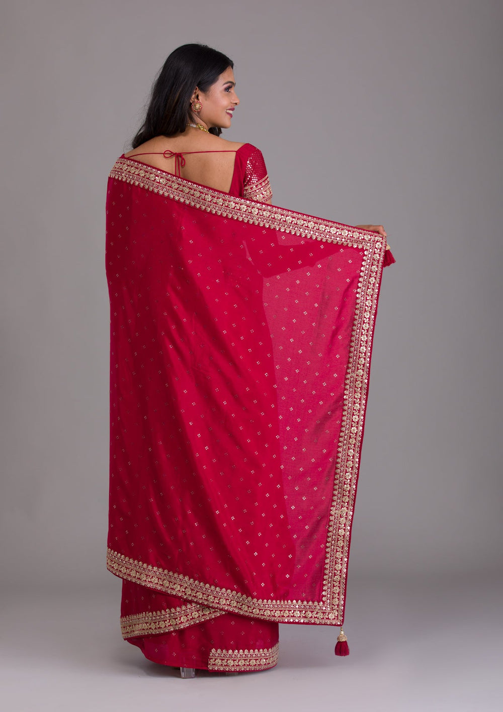 Red Zariwork Raw Silk Saree-Koskii