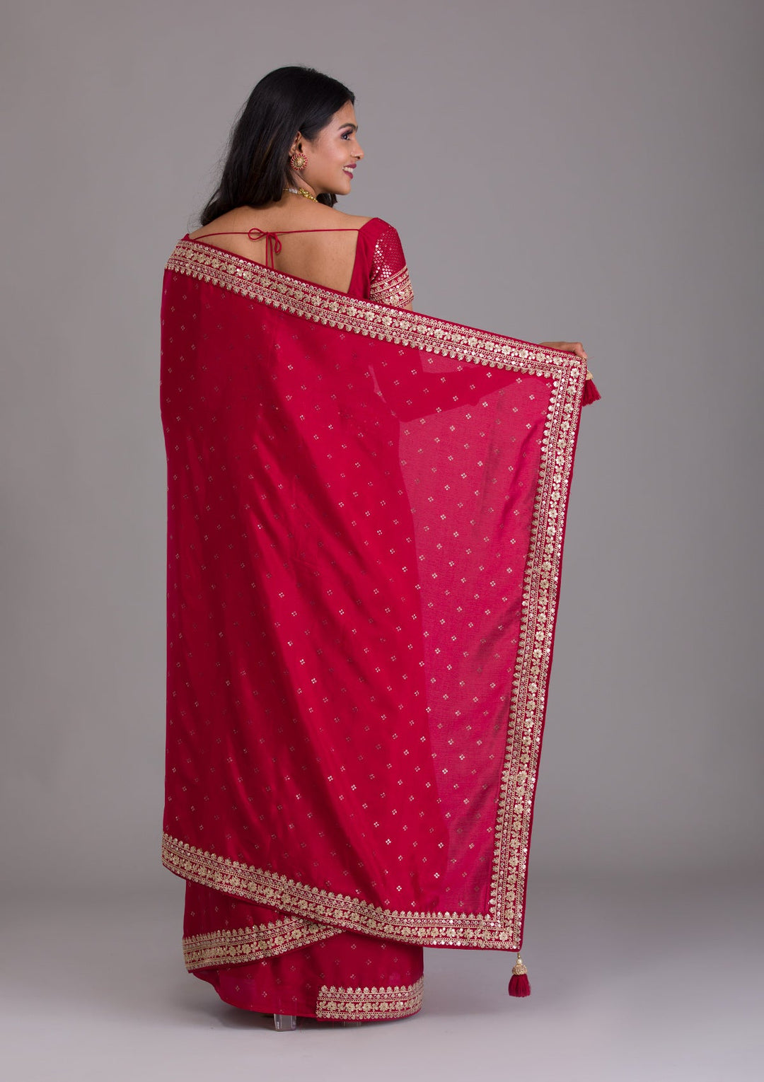 Red Zariwork Raw Silk Saree-Koskii