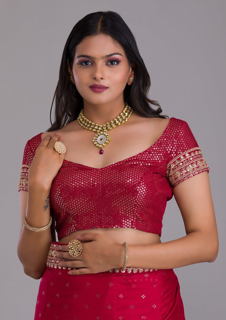 Red Zariwork Raw Silk Saree-Koskii