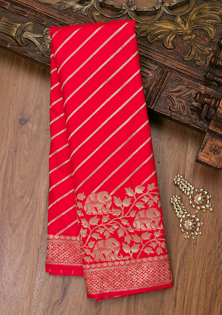 Red Zariwork Raw Silk Saree-Koskii