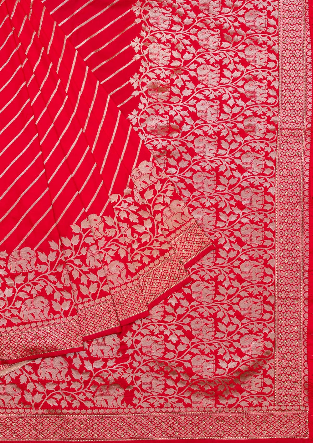 Red Zariwork Raw Silk Saree-Koskii