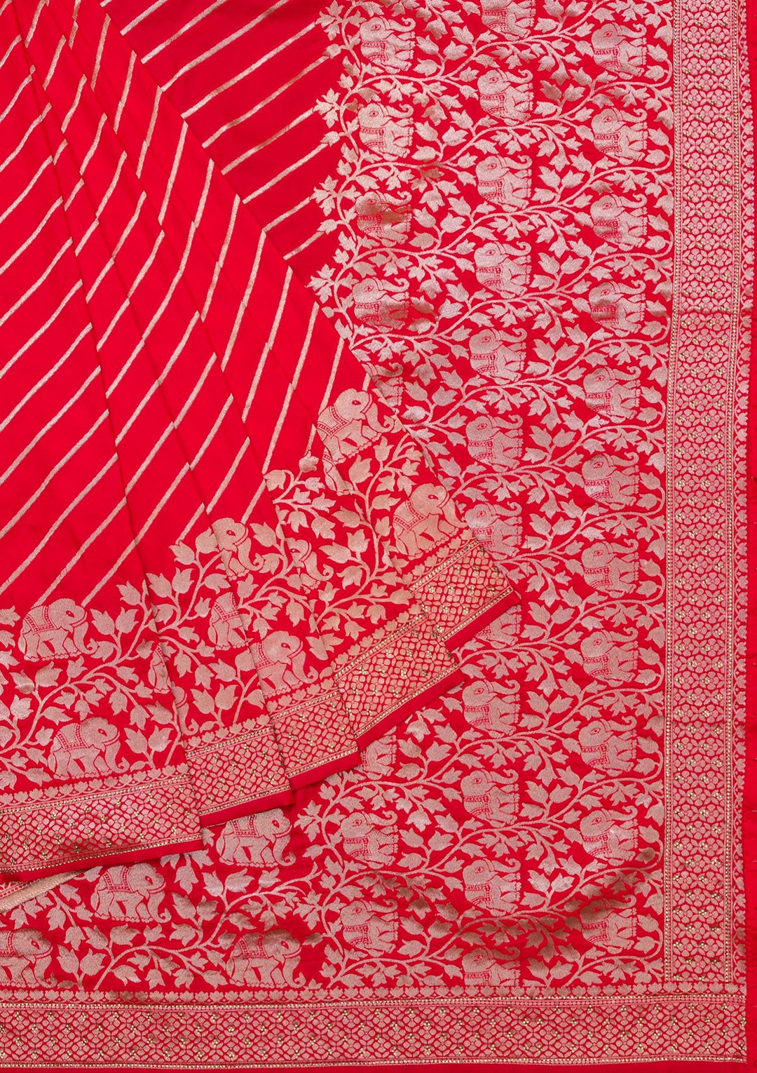 Red Zariwork Raw Silk Saree-Koskii