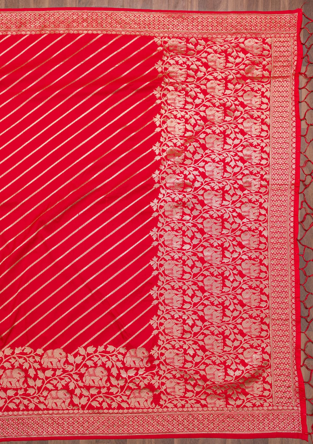 Red Zariwork Raw Silk Saree-Koskii