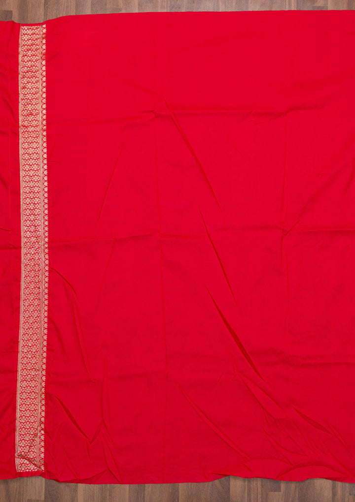 Red Zariwork Raw Silk Saree-Koskii