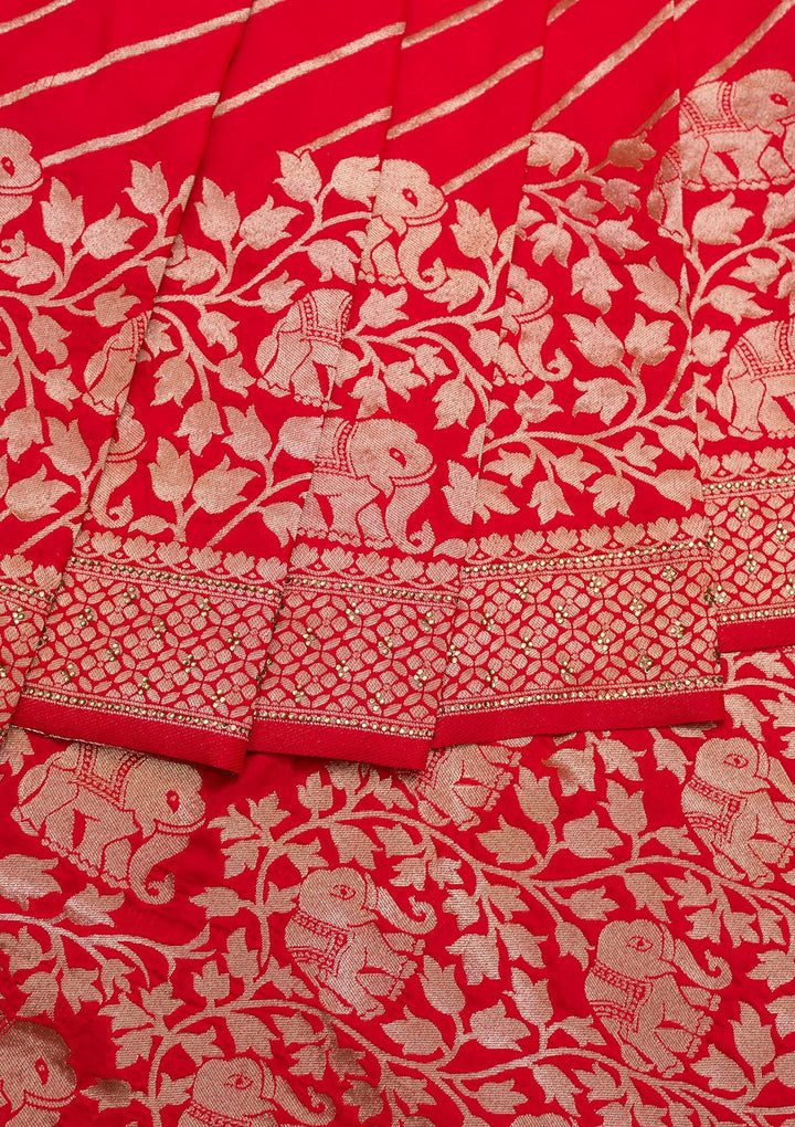 Red Zariwork Raw Silk Saree-Koskii