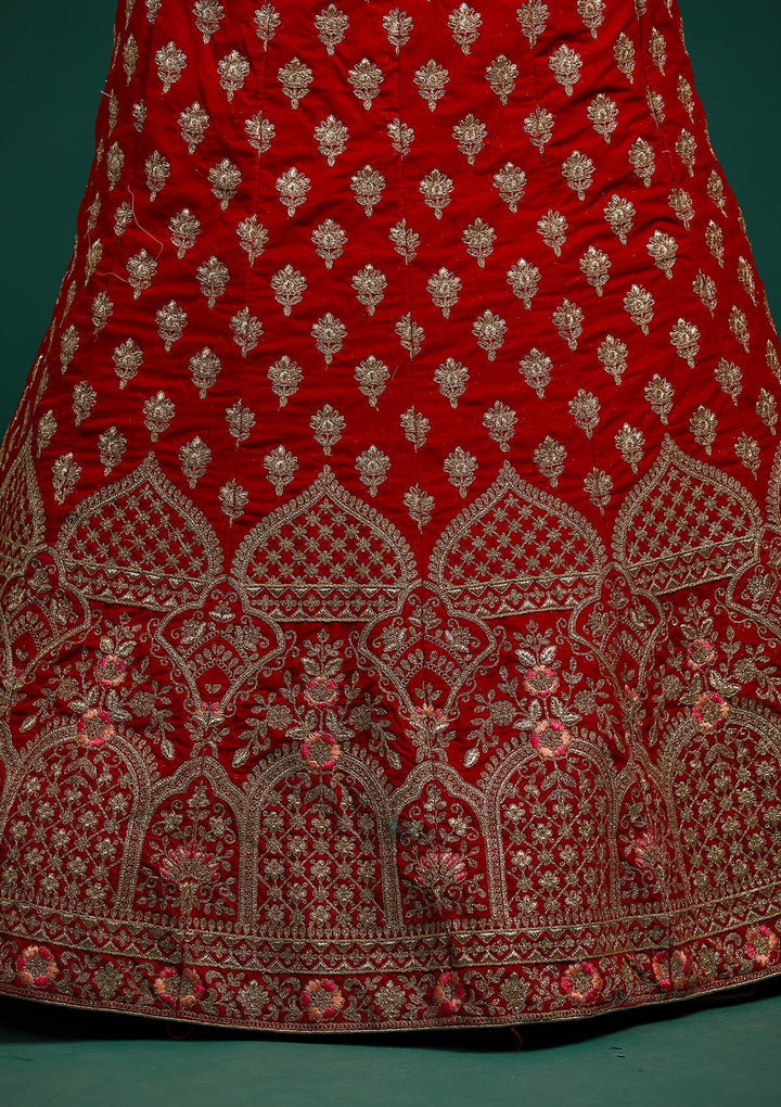 Red Zariwork Velvet Designer Lehenga-Koskii