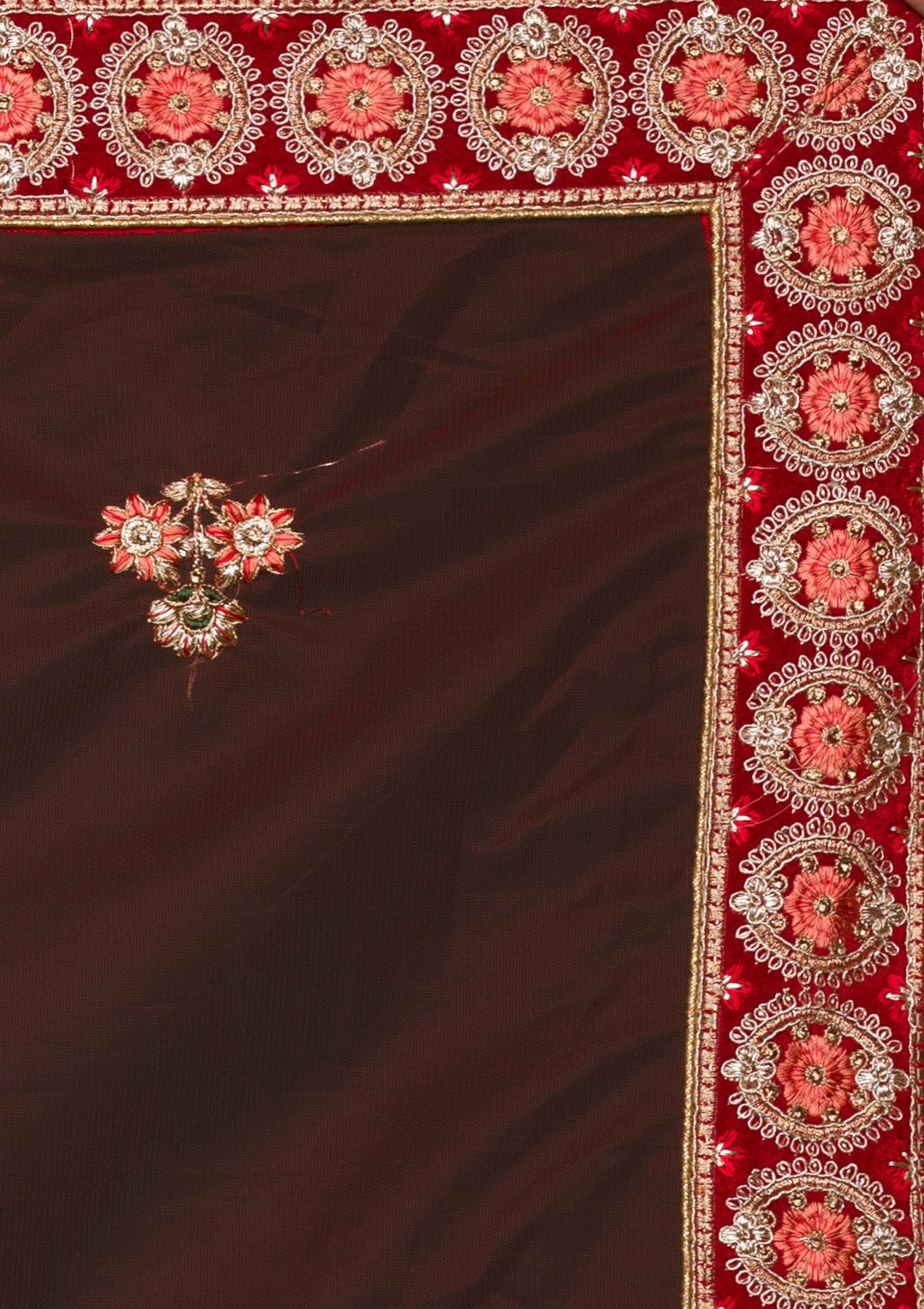 Red Zariwork Velvet Lehenga-koskii