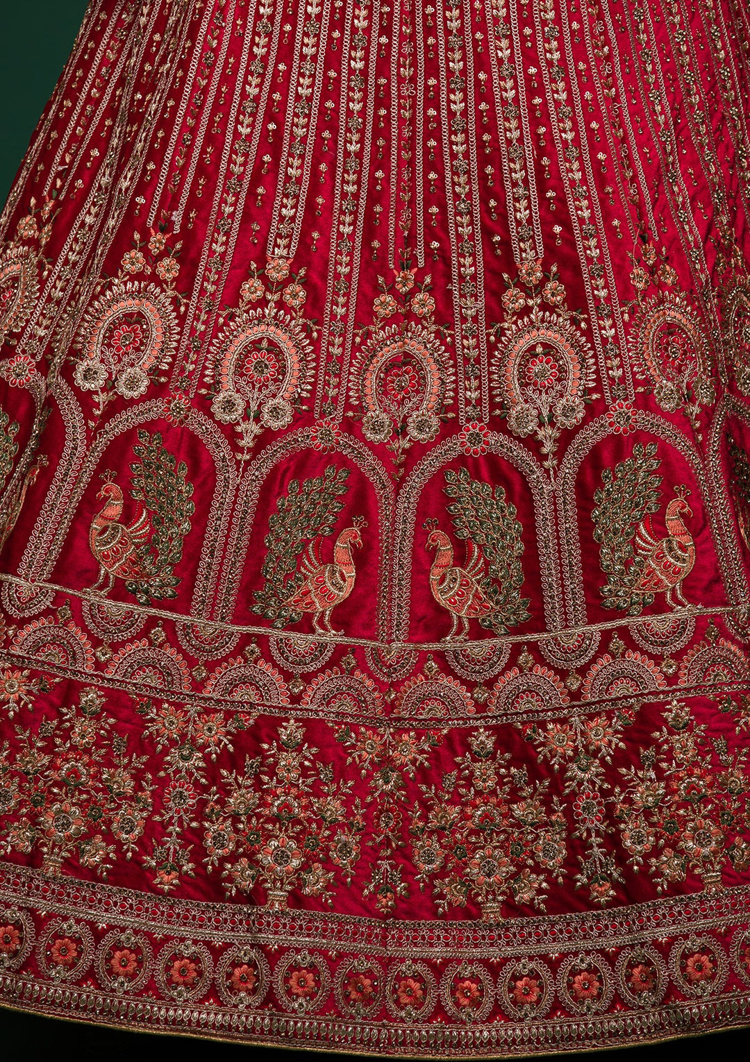 Red Zariwork Velvet Lehenga-koskii