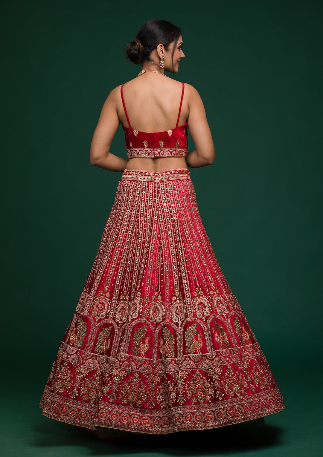 Red Zariwork Velvet Lehenga-koskii