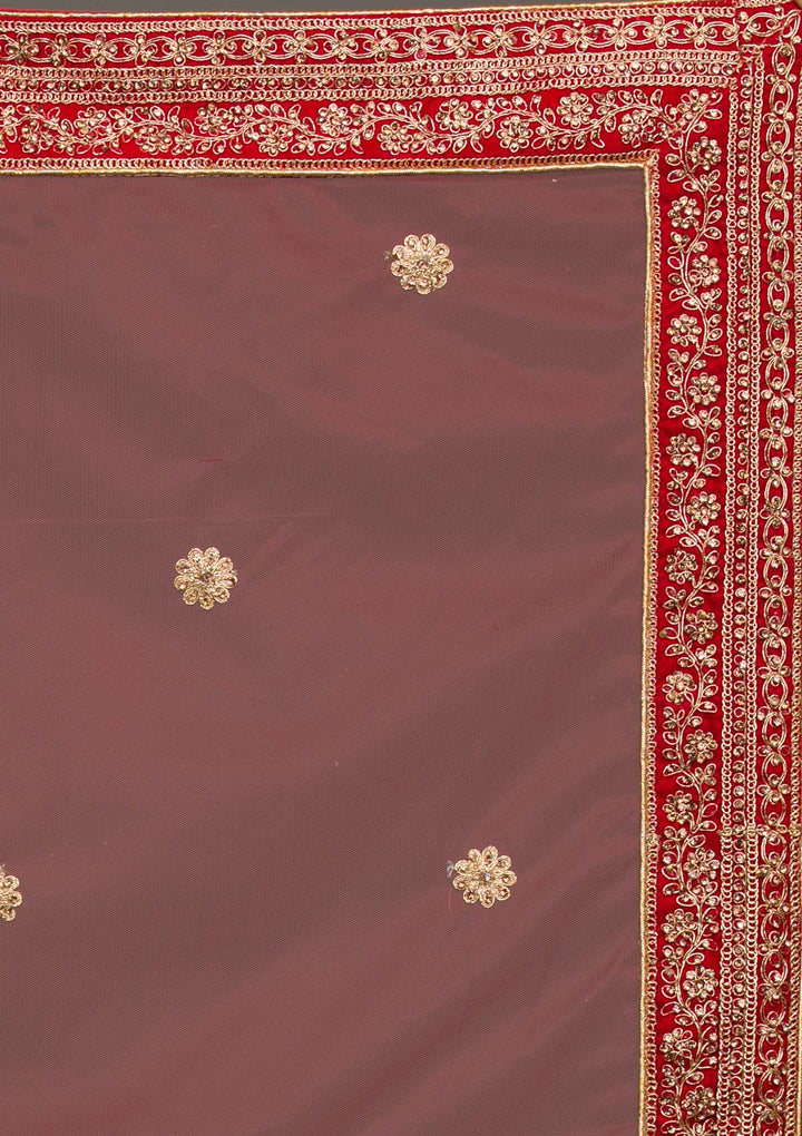 Red Zariwork Velvet Lehenga-koskii
