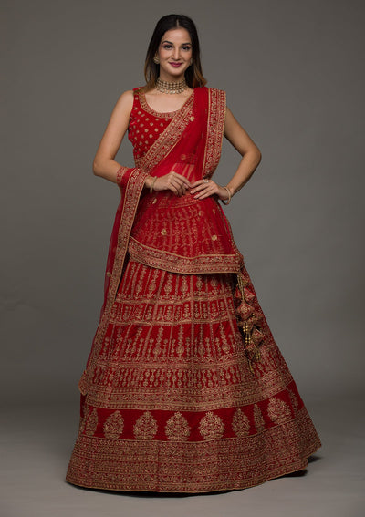 Red Zariwork Velvet Lehenga-koskii