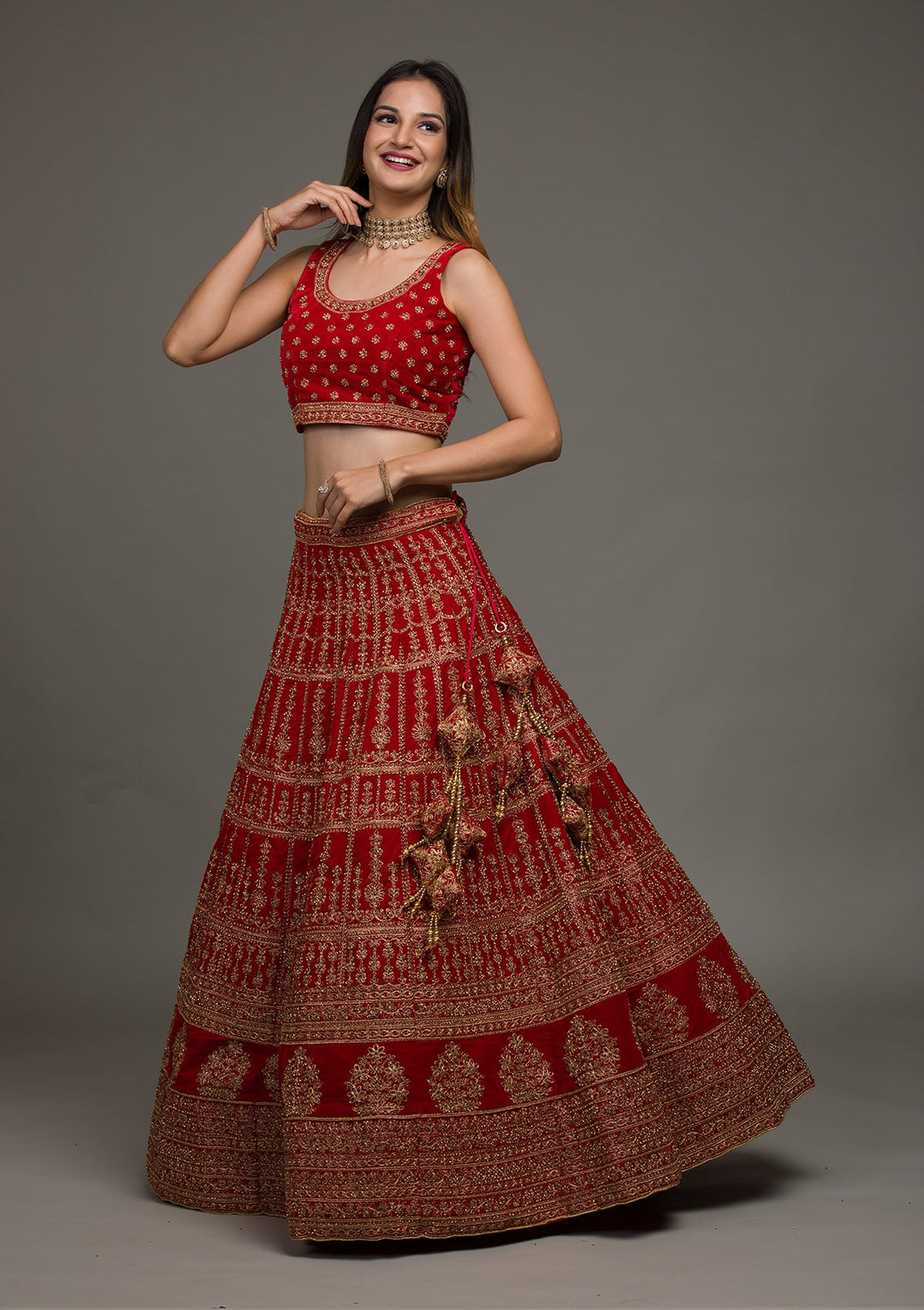 Red Zariwork Velvet Lehenga-koskii