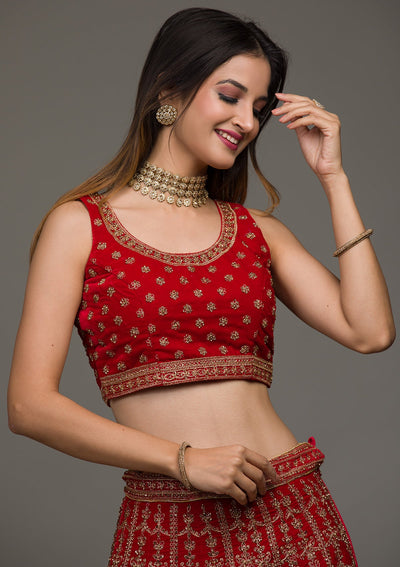 Red Zariwork Velvet Lehenga-koskii