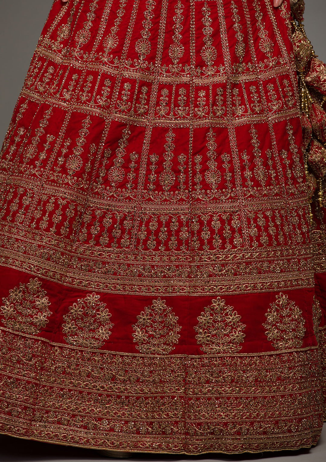 Red Zariwork Velvet Lehenga-koskii