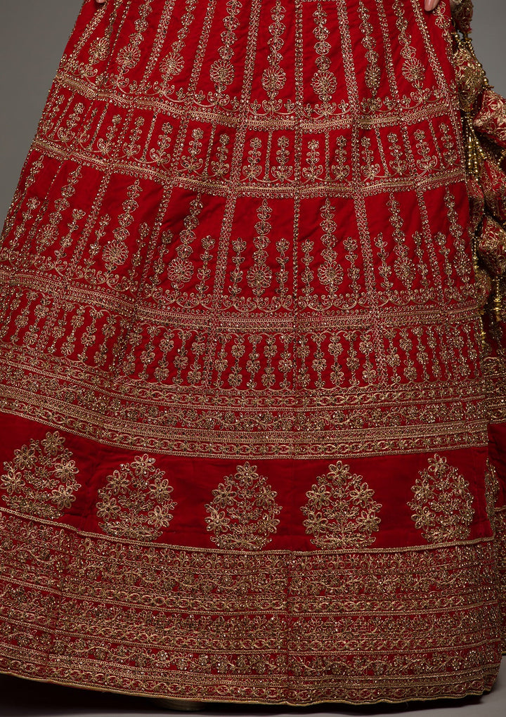Red Zariwork Velvet Lehenga-koskii