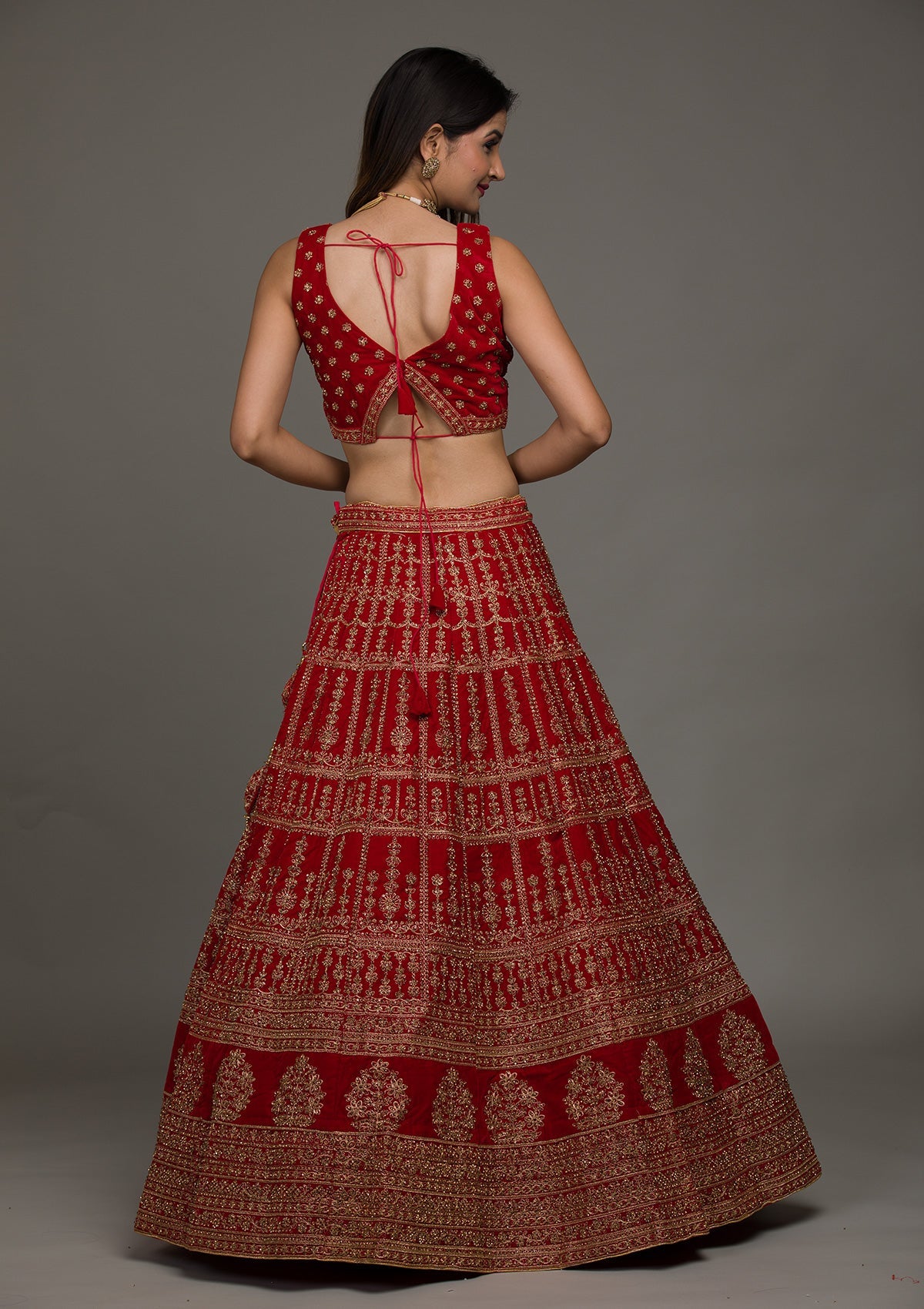 Red Zariwork Velvet Lehenga-koskii