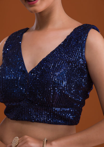 Royal Blue Sequins Net Blouse-Koskii