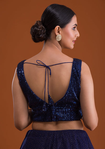 Royal Blue Sequins Net Blouse-Koskii