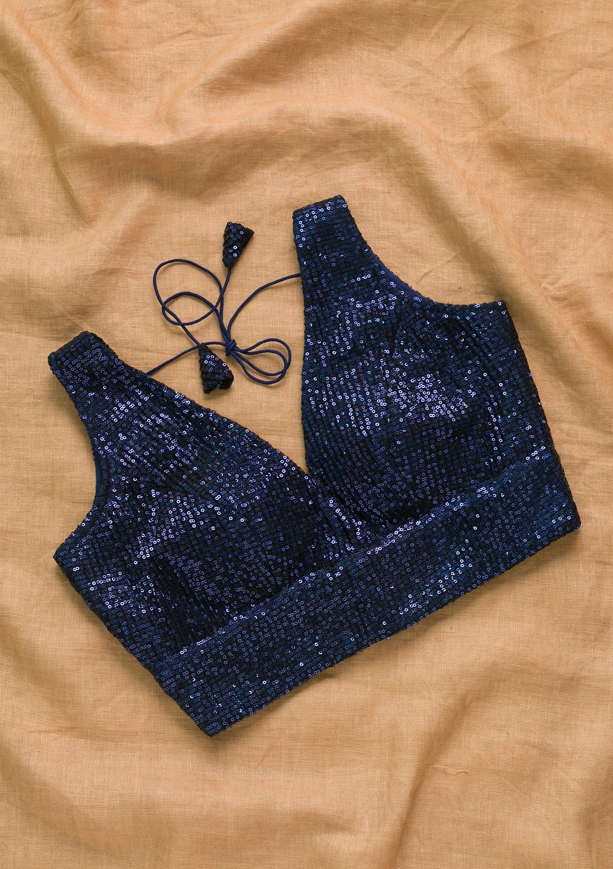 Royal Blue Sequins Net Blouse-Koskii