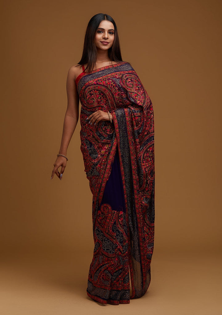 Royal Blue Swarovski Georgette Designer Saree - Koskii