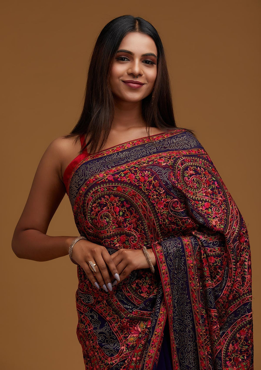 Royal Blue Swarovski Georgette Designer Saree - Koskii