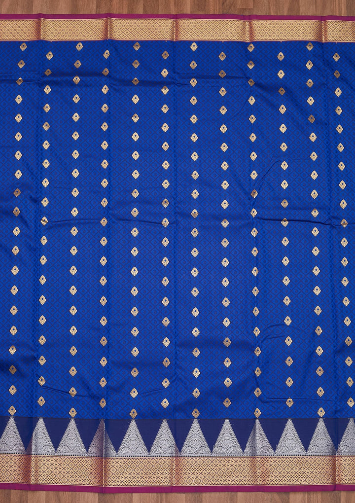 Royal Blue Zariwork Art Silk Designer Saree - Koskii