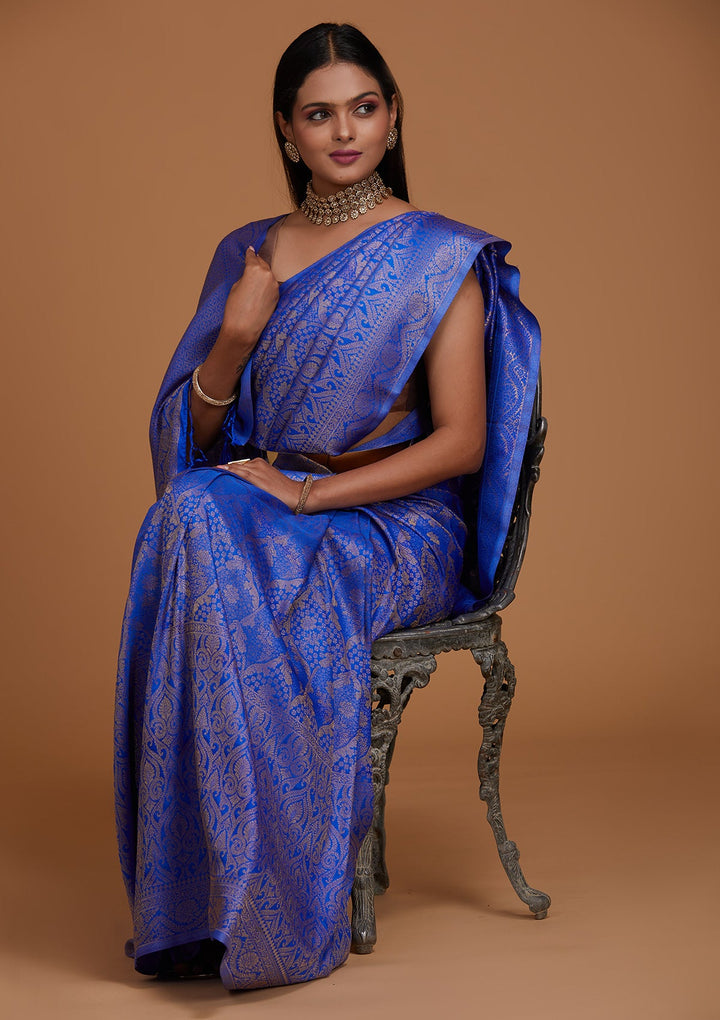 Royal Blue Zariwork Art Silk Saree-Koskii