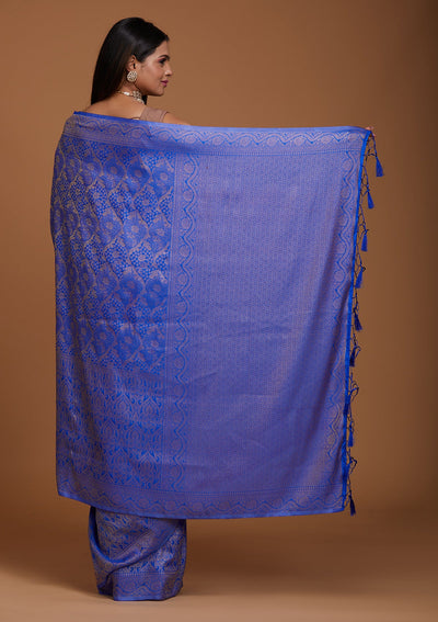 Royal Blue Zariwork Art Silk Saree-Koskii